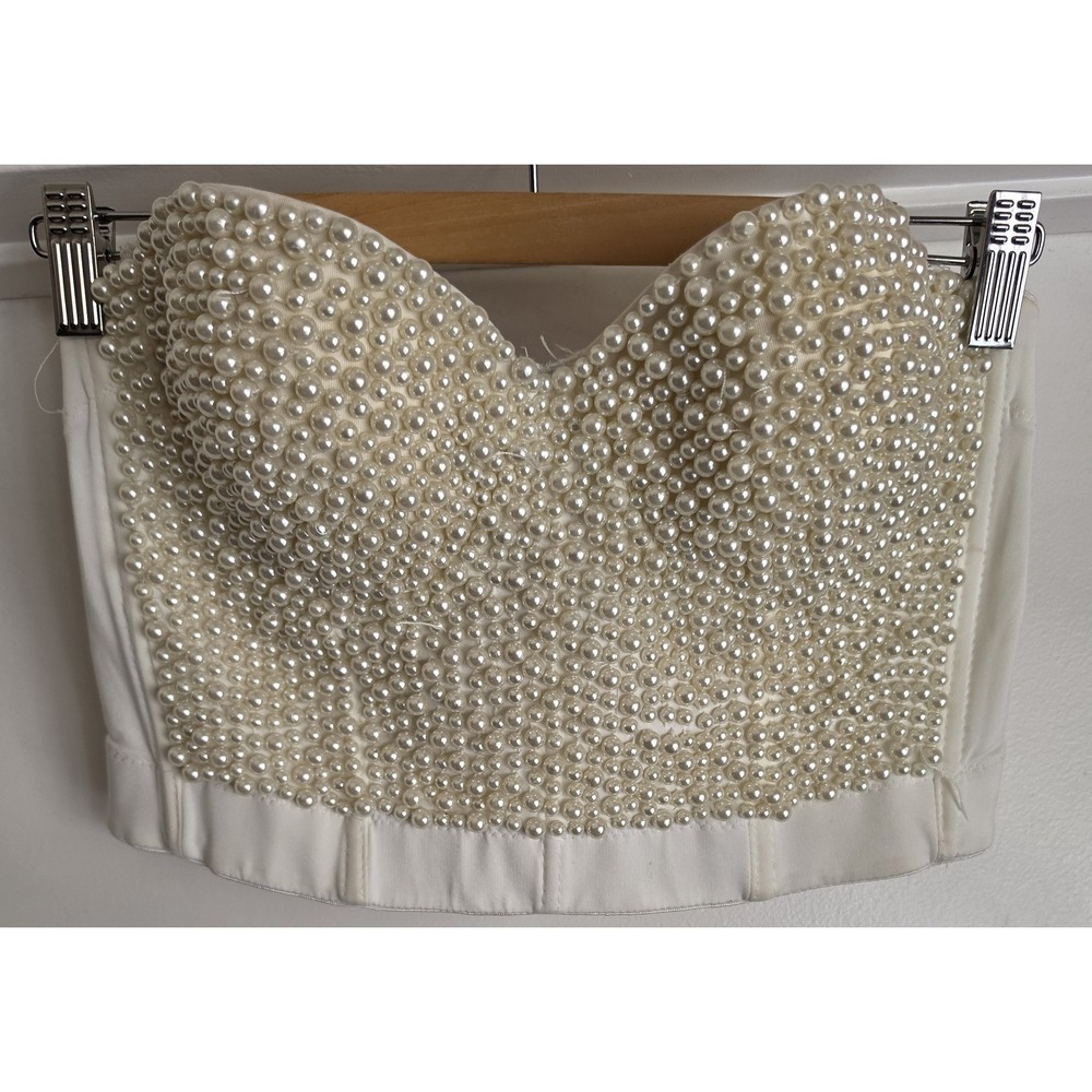 VTG Lydia U.S.A. Pearl Corset White Bustier Top Size M Y2K Coquette Fairycore
